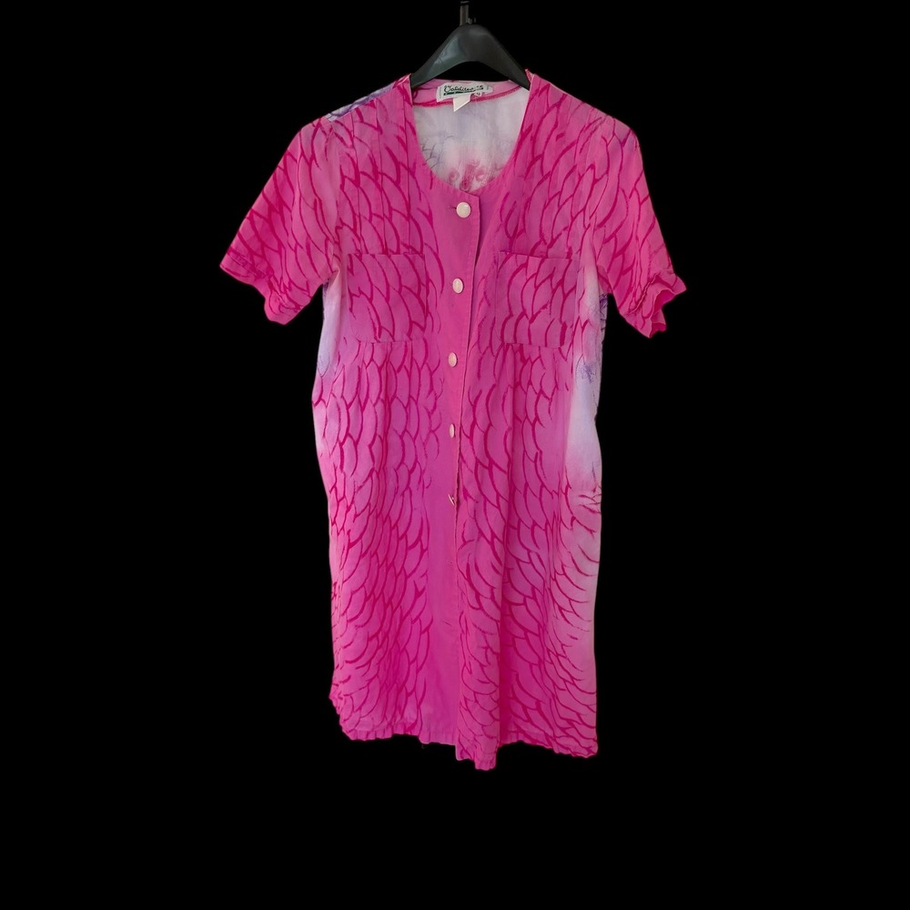 Valditevere Donna Pink Artistic Scale Print Button Front Dress Italy Button Flaw